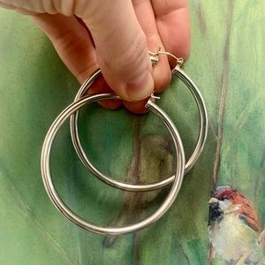 2 inch wide large sterling silver hoop earrings.